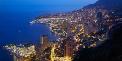 Montecarlo, illuminated city view in the evening, Monaco,