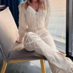 Chic elite escort in soft knitwear