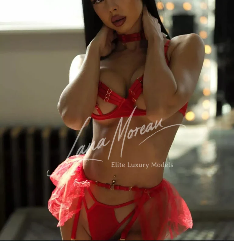 Dubai VIP escort in red lingerie