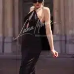 High-end escort in a glamorous black evening dress – upscale Brussels date
