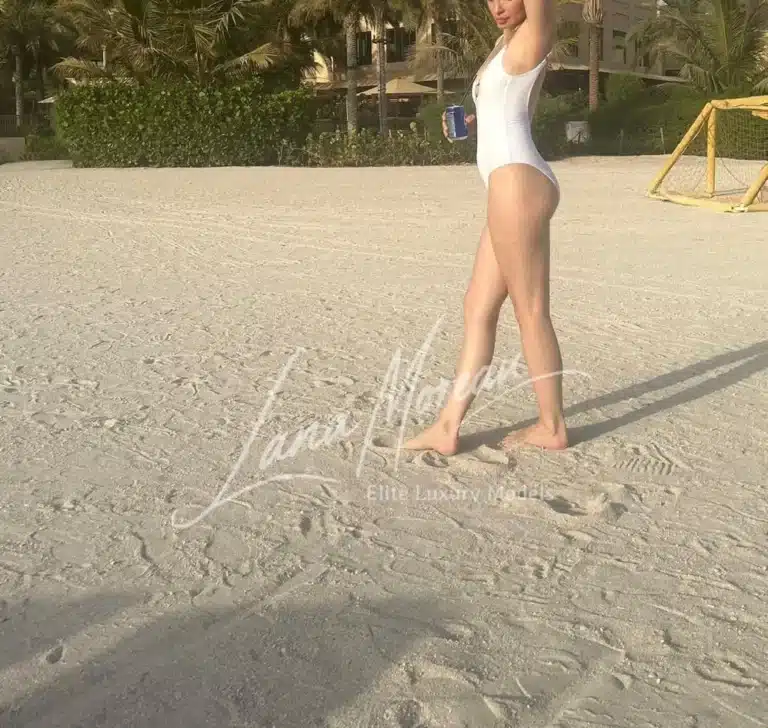 Munich luxury escort in white bikini