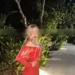 Chic model in red dress
