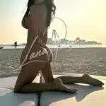 Sunset beach photo Dubai skyline