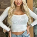 Luxury escort Vienna in casual white top